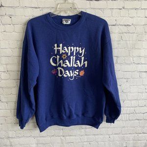 Vintage Happy Challah Days Sweatshirt Size XL Lee Blue Cotton Blend